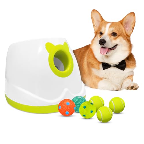 Automatic Dog Ball Launcher for Small to Medium Dogs, Interactive Dog Ball Launcher Dog Toy, Dog Ball Thrower Machine for Indoor Outdoor, with 6pcs Balls