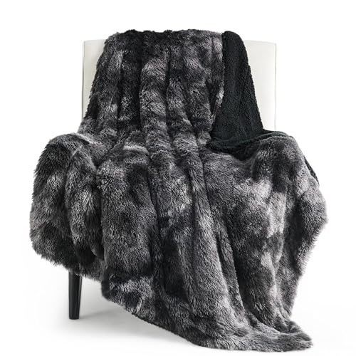 Bedsure Faux Fur Black Throw Blanket – Fuzzy, Fluffy, and Shaggy Tie-dye Black Blanket, Soft and Thick Sherpa, Tie-dye Decorative Gift, Throw Blankets for Couch, Sofa, Bed, 50x60 Inches, 640 GSM