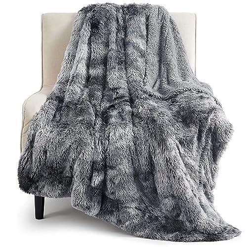 Bedsure Soft Fuzzy Faux Fur Throw Blanket Grey – Cozy, Fluffy, Plush Sherpa Fleece Blanket, Furry, Shaggy Blanket for Couch, Bed, Sofa, Thick Warm Blankets for Women, 50x60 Inches, 640 GSM