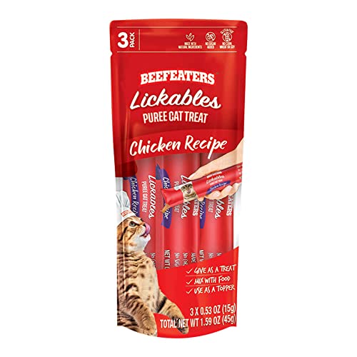 Beefeaters Lickables Puree Cat Treat, Chicken, 3ct, Case of 12