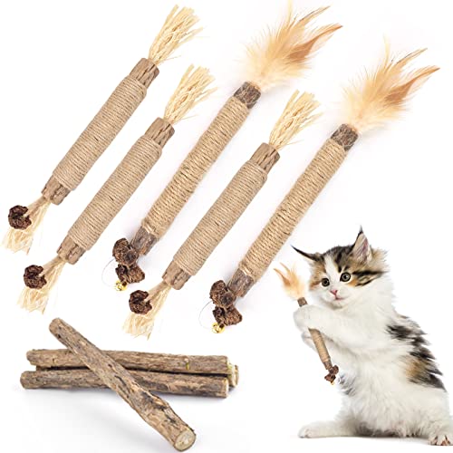 Bissap 10PCS Silvervine Chew Sticks for Cats, Catnip Chew Sticks Cat Toys for Indoor Cat Kitten Teeth Grinding Interactive Feather Toys for Aggressive Chewers Dental Care