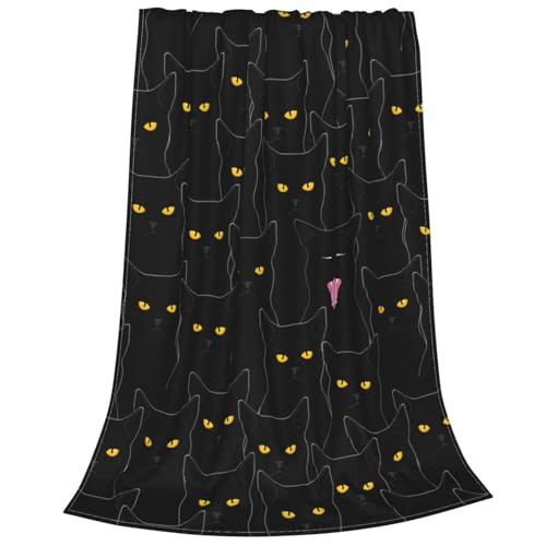 Black Cat Fleece Throw Blanket Soft Flannel Plush Lightweight Warm Cozy Blanket for Men Women Couch Bed Sofa Travel 60"x50"