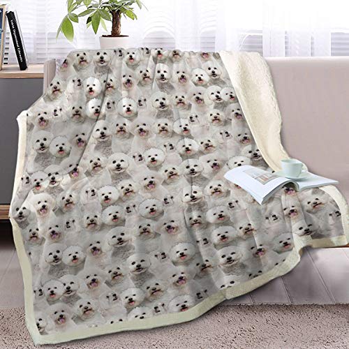 BlessLiving Bichon Frise Throw Blanket Fuzzy Dogs Blanket Kids Adults Cute Puppy Fleece Blanket Reversible Animal Pattern Sherpa Blanket Gifts for Women (50 x 60 Inches)