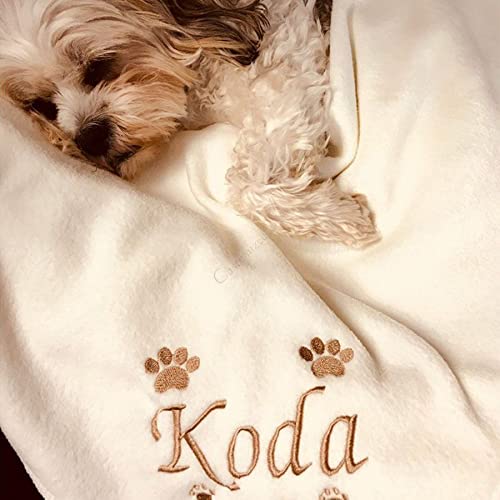 BOELRY Personalized Dog Blanket, Cozy Fluffy Fleece Custom Name Paw Print Embroidered Pet Cover Blanket, Puppies Dogs Cats Gift