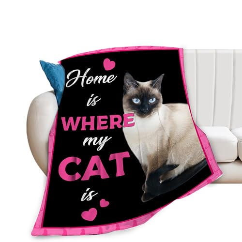 Cat Blanket Super Soft Warm Fluffy Flannel Siamese Cat Throw Blanket Cozy Fuzzy Plush Lovely Cute Pet Bedding Blanket Black Cat Gifts for Cat Lovers Boys Girls Kids Teens Adults Couch Sofa 50"x40"