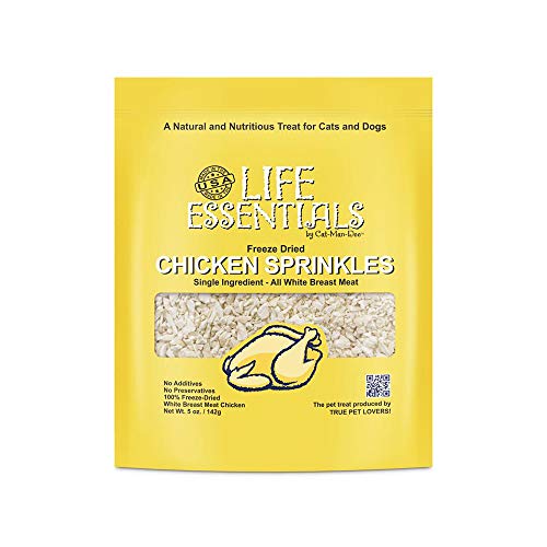 Cat-Man-Doo Life Essentials All Natural Freeze Dried Chicken Crushed Sprinkles Powder for Dogs & Cats - No Fillers, Preservatives, or Additives - No Grain Tasty Treat -Made in USA (5 Oz Bag)