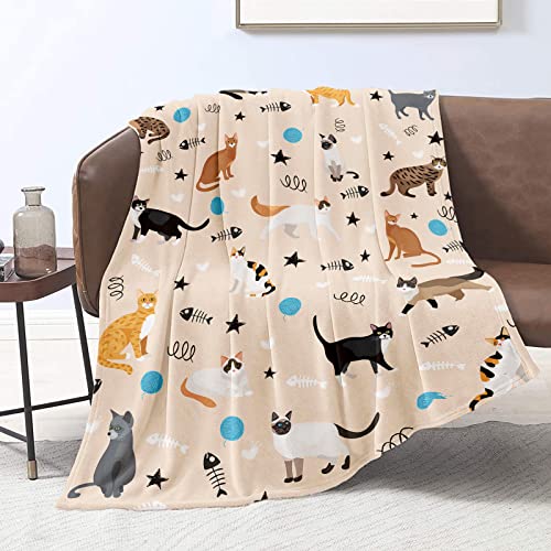 Cat Throw Blanket for Cat Lovers Cute Cat Flannel Fleece Blankets for Kids Adults Kawaii Colorful Cat Print Lightweight Fuzzy Blanket Soft Blanket for Couch Sofa Bed Birthday Gifts, 40''x50''