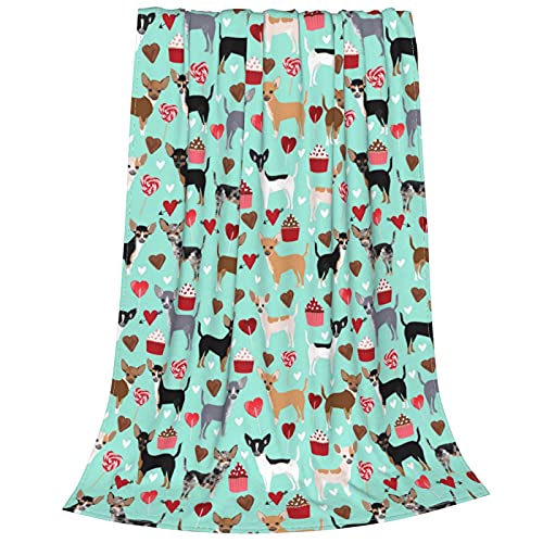 Chihuahua Dog Blanket Love Flannel Throw Bed Blankets Cozy Lightweight Soft Bedding for Sofa and Bed 80x60 Inches