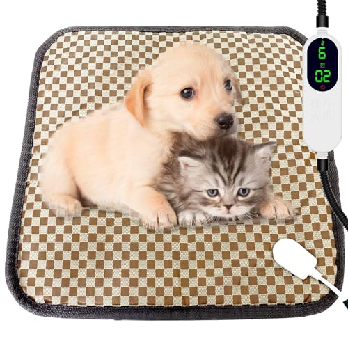 Couvkadl Pet Heating Pad, Electric Heated Pad for Dogs and Cats Indoor Waterproof Warming Mat with 9 Levels of Temperature Adjustment, Auto Off, Durable for Puppies Dogs Cats (18” X 18”)