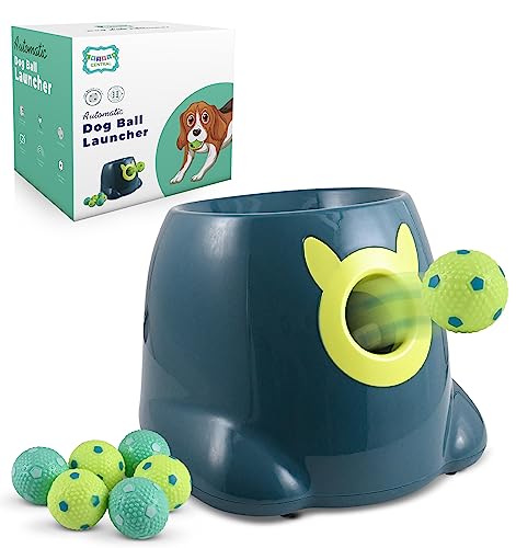 Crafts Central Automatic Dog Ball Launcher - Dog Ball Fetch Machine, Ball Thrower for Dogs, for Small to Medium Sized Dogs, Great Interactive Dog Toy with 6 Latex Balls, Dual Power Supply