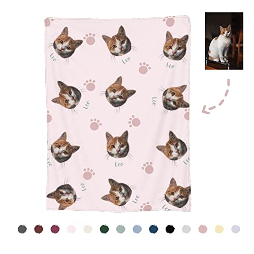 Custom Cat Face Blankets, Custom Pet Blanket, Custom Blanket with Photos & Name, Customized Soft Flannel Fleece Blanket Gift for Cat Lover Owner - Pets on Blanket - Pet Loss Gifts - Pet Memorial Gifts