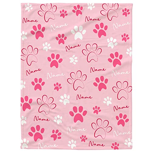 Custom Pet Name Blanket Personalized Dogs Blanket Customized Puppy Blanket,Dog Gift for Dog Lovers Mom Dad Cute Dog Paw Prints Soft Flannel Throw Blanket for Bed Sofa Travel Extra Small 40"x30"