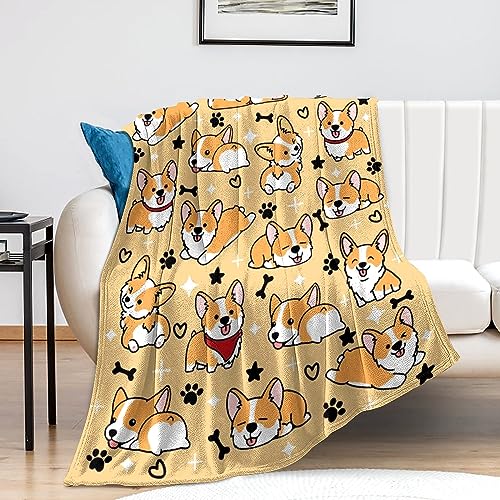 Cute Corgi Blanket Puppy Dog Pattern Blankets Bedding Super Soft Lightweight Flannel Throw Blankets Gifts for Corgi Lovers Kids Adults 50"X40"