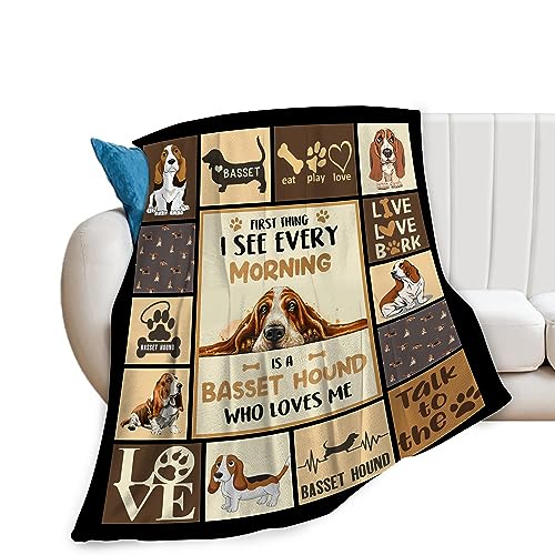 Cute Dog Blanket Basset Hound Plush Throw Blanket Dog Gifts for Dog Lover Super Soft Cozy Warm Fleece Bedding Animal Dog Pet Blanket Gifts for Kids Girls Boys Women 40"X50"