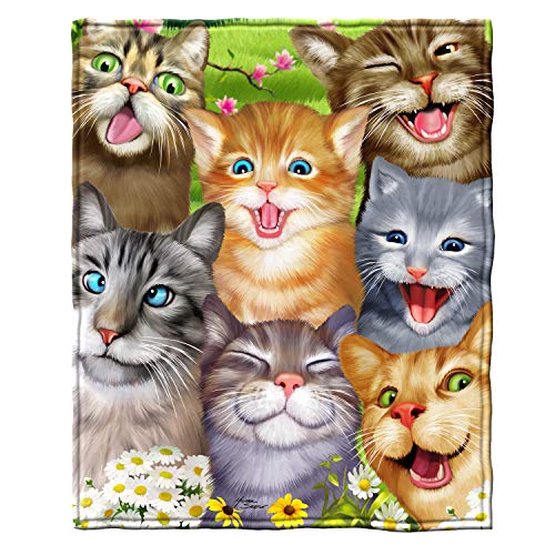 Dawhud Direct Cartoon Selfie Cat Fleece Blanket - King Size Super Soft Plush Kitten Throw Blanket - Super Soft Blanket Ideal for Women, Men, and Kids - Hello Kitty Winter Cat Blanket - 75" x 90