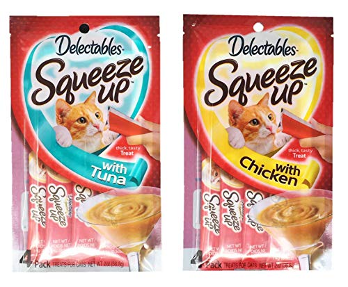 Delectables Squeeze Up Hartz Cat Treats Variety Pack Bundle of 2 Flavors (Tuna, Chicken; 2.0 oz Each)