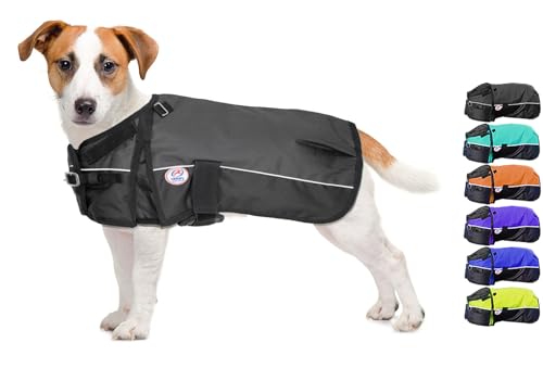 Derby Originals Horse Tough 600D Ripstop Waterproof Reflective Winter Dog Coat 150g Medium Weight, Black, 13.5"