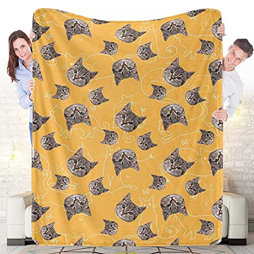 DIYKST Custom Cats Faces Throw Collage Blanket Customized Pictures Blanket Personalized Soft Fleece Blanket for Bedding Sofa and Travel Cute Per Multi Faces Gifts