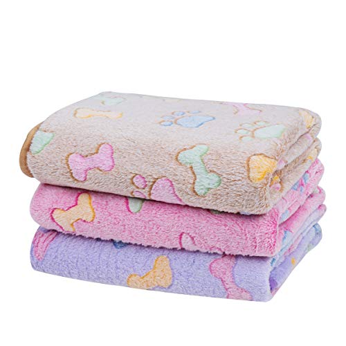 Dono 1 Pack Soft Fluffy Fleece Blanket for Small, Medium and Large Dogs - Paw Print Pink Pet Blanket Mat