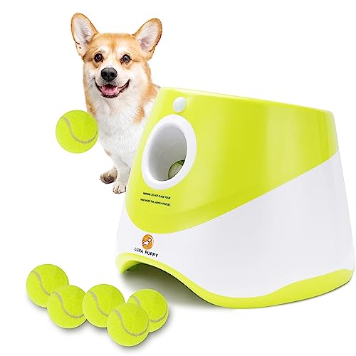 Elevon Automatic Dog Ball Launcher, Indoor/Outdoor Interactive Dog Toy with Three Ranges, Includes 6 Mini Tennis Balls and a Data Line, Suitable for Small and Medium-Sized Dogs