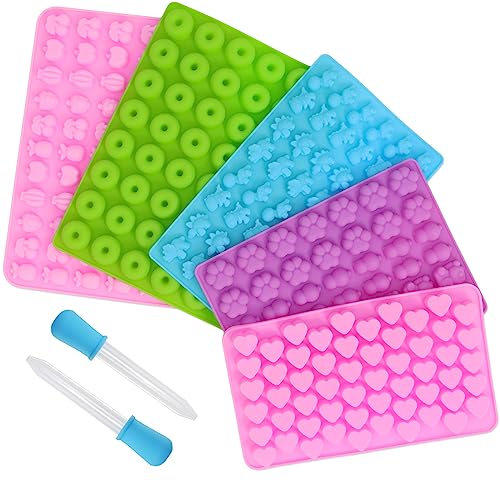Eolilim 5PCS Mini Gummy Silicone Molds with 2 Droppers, Nonstick Gummies Molds Silicone, Candy Molds Silicone Easy to Clean, Durable Gummy Molds for Edibles