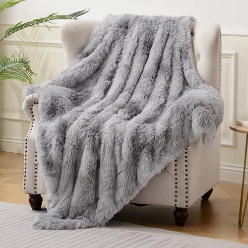 Exclusivo Mezcla Super Soft Fuzzy Faux Fur Throw Blanket, Fluffy Plush Cozy Reversible Shaggy Sherpa Fleece Blankets and Warm Throws for Couch Sofa Bed, 50x60 inches, Dark Grey