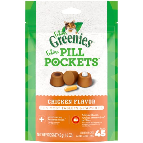 FELINE GREENIES PILL POCKETS Treats for Cats Chicken Flavor - 1.6 oz. 45 Treats
