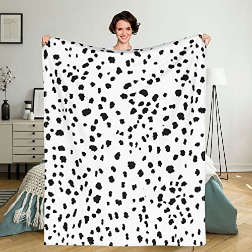 Firuacx Dalmatian Print Throw Blanket 50x40 inch, Black and White Dalmatian Spot Dots Lightweight Cozy Plush Warm Blankets for Bedroom Living Rooms Sofa Beds Office