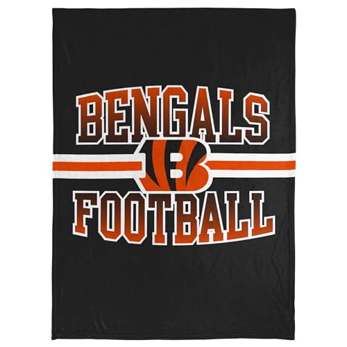 FOCO NFL Micro Raschel Plush Throw Blanket, Stripe Logo 45 x 60, Cincinnati Bengals