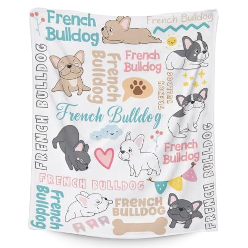 French Bulldog Blanket for French Bulldog Lovers - 40x50 Inches Crib Size - Soft Fuzzy Cozy Blanket Gifts - White Cute Dog Throw Blanket for Couch, Chair, Office