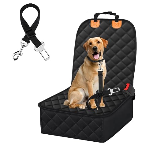 GLMSA Front Seat Cover for Dogs Pet Car, Durable Waterproof Heavy Duty Scratching Proof Car Seat Covers for Dogs, Washable & Non-Slip Seat Covers for Cars, SUV & Truck (Black Seat Cover)