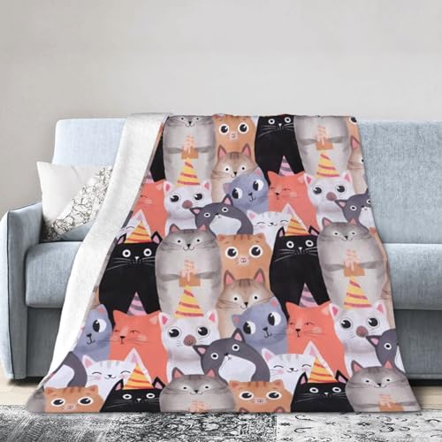 GLUTIPRIME Flannel Novelty Cartoon Cute A Lot of Cats Blanket,Cozy Decorative Fleece Throw Blanket for Couch Bed Sofa Camping,Men Lightweight Warm Plush Air Condition Blankets 50"X40"