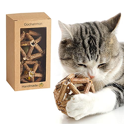 Gochanmon Catnip Toys-2Pcs Natural Silvervine Stick Catnip Ball&Bell Ball-Cat Toys for Indoor Cats- Cleaning Teeth Molar Tools Matatabi Cat Chew Toy-Kitten Toys…