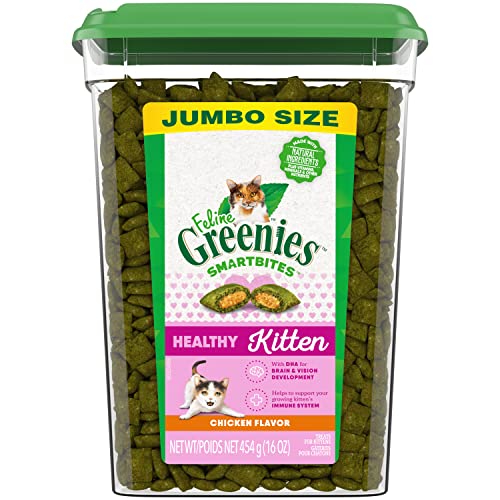 Greenies Feline Smartbites Healthy Kitten Treats, Crunchy and Soft Natural Cat Treats, Chicken Flavor, 16 oz Tub