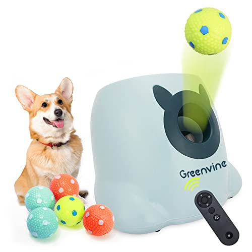 Greenvine Automatic Dog Ball Launcher Interactive Ball Thrower Fetch it Machine for Dogs with 6 Durable High Elasticity Latex Balls Included