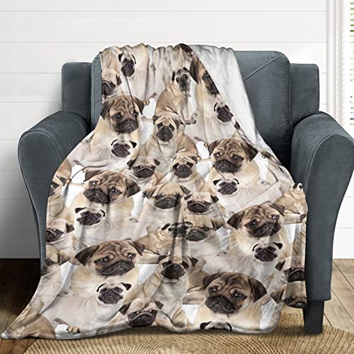 GRJIRAC Pug Christmas Throw Blanket for Home Living Room Decor,Soft Warm Blanket Gifts for Kids Adults Multicolor 50x60inch