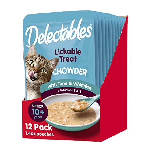 Hartz Delectables Chowder Lickable Wet Cat Treats for Senior Cats, Tuna & Whitefish, 1.4 Ounce (Pack of 12)(Packaging May Vary )