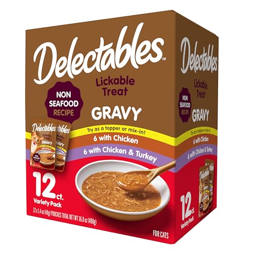 Hartz Delectables Gravy Non-Seafood Lickable Wet Cat Treat & Food Topper, Chicken Flavor Variety, 12 Pack, 1.40 Ounce (Pack of 12)