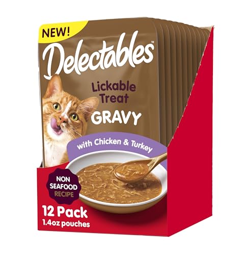 Hartz Delectables Gravy Non-Seafood Lickable Wet Cat Treat & Food Topper, Chicken & Turkey, 12 Pack, 1.40 Ounce (Pack of 12)