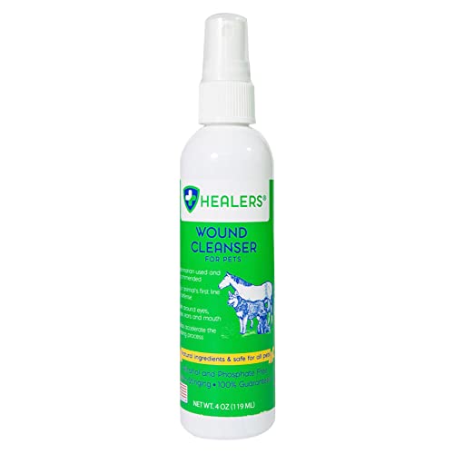 Healers PetCare Wound Cleanser - All Animal Wound and Skin Care Spray - Clean, Flush and Moisturize - Natural & Non-Toxic Pain Relief Cleaner for Dogs, Cats, & More Pets (8oz)