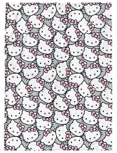 Hello Kitty Bows Plush Throw Blanket - Measures 46 x 60 Inches - Super Soft Fleece White Kitty Bedding