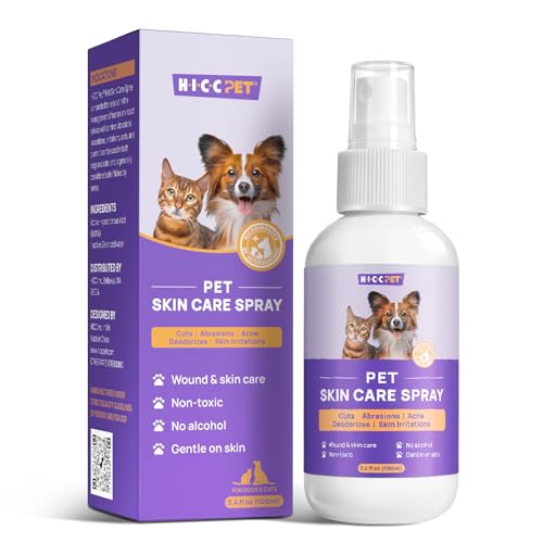 HICC PET Hot Spot Itch Relief Spray for Dogs, Cats - Pet Treatment Spray for Itchy, Irritated Skin, Allergy, Rashes - Lick Safe and Painless Wound Care Spray for All Animals (3.4 Fl Oz)