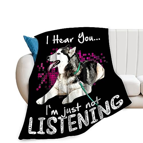 Husky Dog Blanket Husky Gifts for Girls Women Men Funny Husky Throw Blanket for Kids Adults Soft Warm Cozy Fleece Blanket for Couch Sofa ​Bed 40"x50"