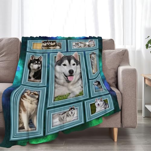 Husky Print Blanket Dog Throw Blanket Husky Dog Stuff Gifts for Boys Girls Kids Lovers Woman Adults Soft Cozy Plush Fleece Flannel Blanket Decor for Couch Sofa Bed 40"x50"