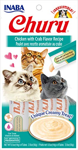 INABA Churu Lickable Purée Natural Cat Treats (Chicken with Crab Recipe, 4 Tubes)