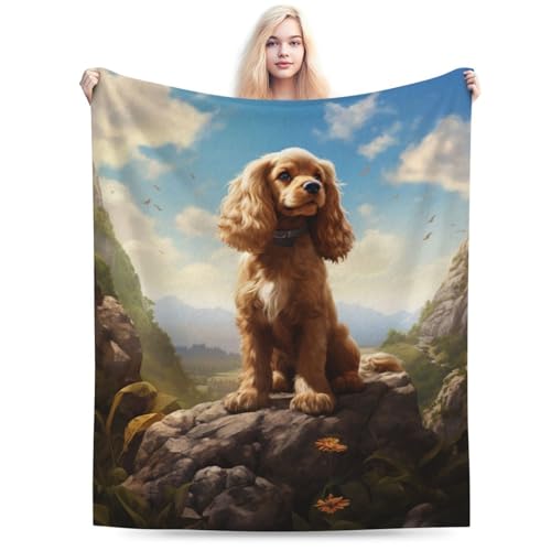 IYOVI American Cocker Spaniel Print Flannel Blanket Lightweight Soft Fleece Animal Throw Blanket for Sofa Bed Women Men Children, 50"X40"