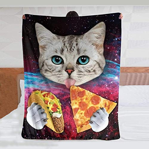 JASMODER Galaxy Space Cat Taco Pizza Throw Blanket Warm Ultra-Soft Micro Fleece Blanket for Bed Couch Living Room