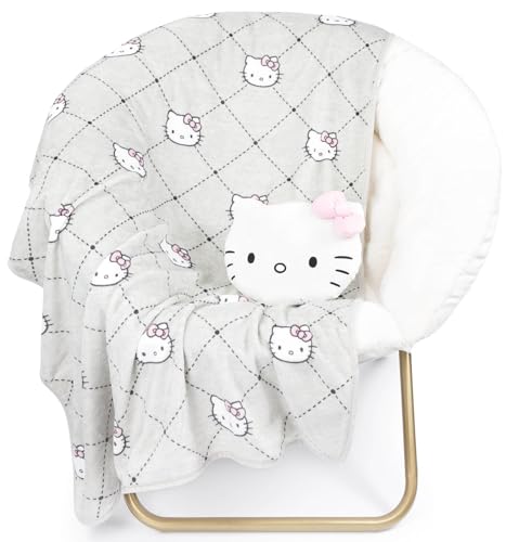 Jay Franco Hello Kitty Nogginz Set - 40 x 50 Inch Lightweight Travel Throw Blanket & Pillow - Super Soft Pink Bow 2 Piece Bedding Set