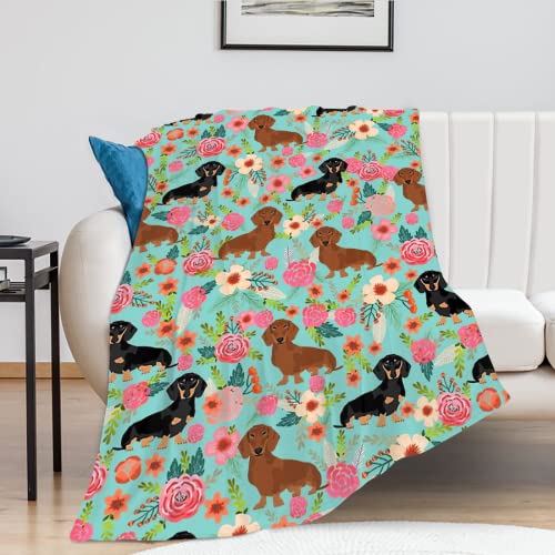 Jinflower Dachshund Blanket Cute Dachshund Dog Pattern Throw Blanket for Girls Kids Adults Super Soft Warm Cozy Plush Fleece Flannel Blanket for Sofa Couch Bed Birthday Gifts 40"x50"