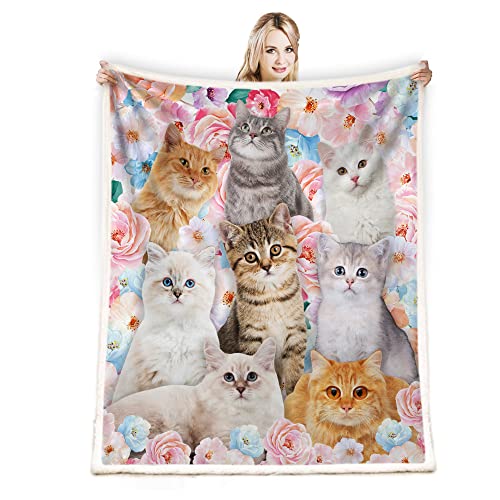 Juirnost Cat Blanket,Cat Lover Gifts for Women,Kitty Blanket Gifts for Cat Lovers,Kitten Blanket Throw for Bedroom Sofa Couch Cat Gifts for Girls 50X60inches Cat Lover Gift Blanket